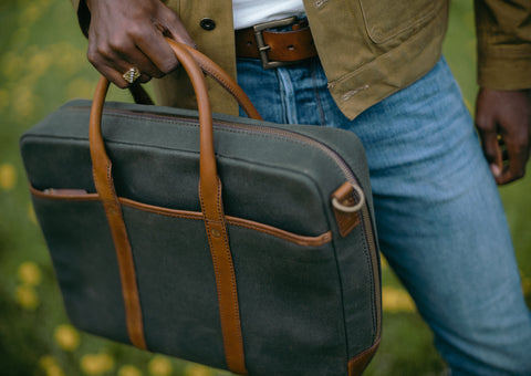 close up picture of aviator briefcase