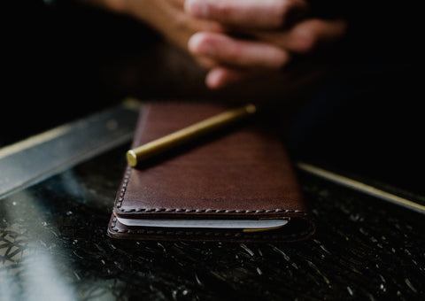 handmade brown leather wallet with pen slot
