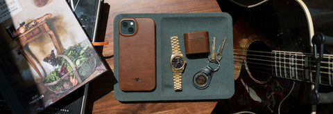 Leather iPhone case on table