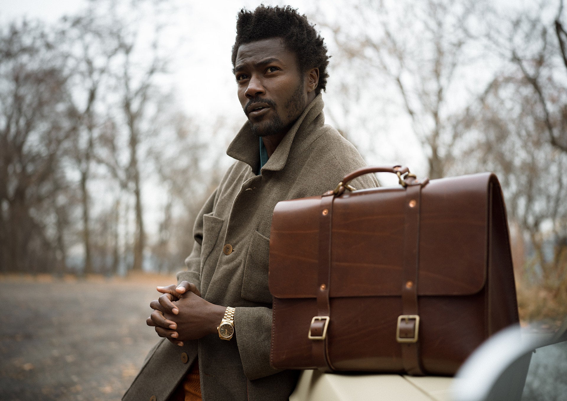 Mens briefcase brown leather Clearance