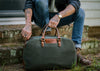 close up waxed canvas weekender