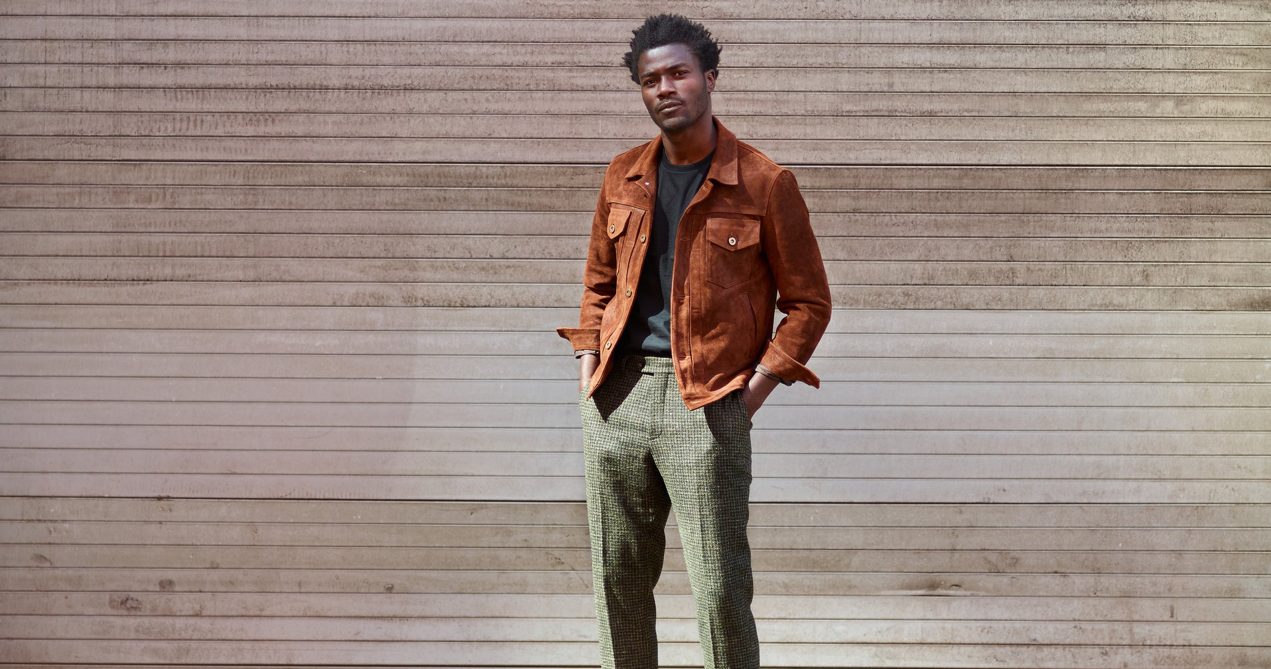 brown leather trucker jacket made with suede leather Satchel & Page