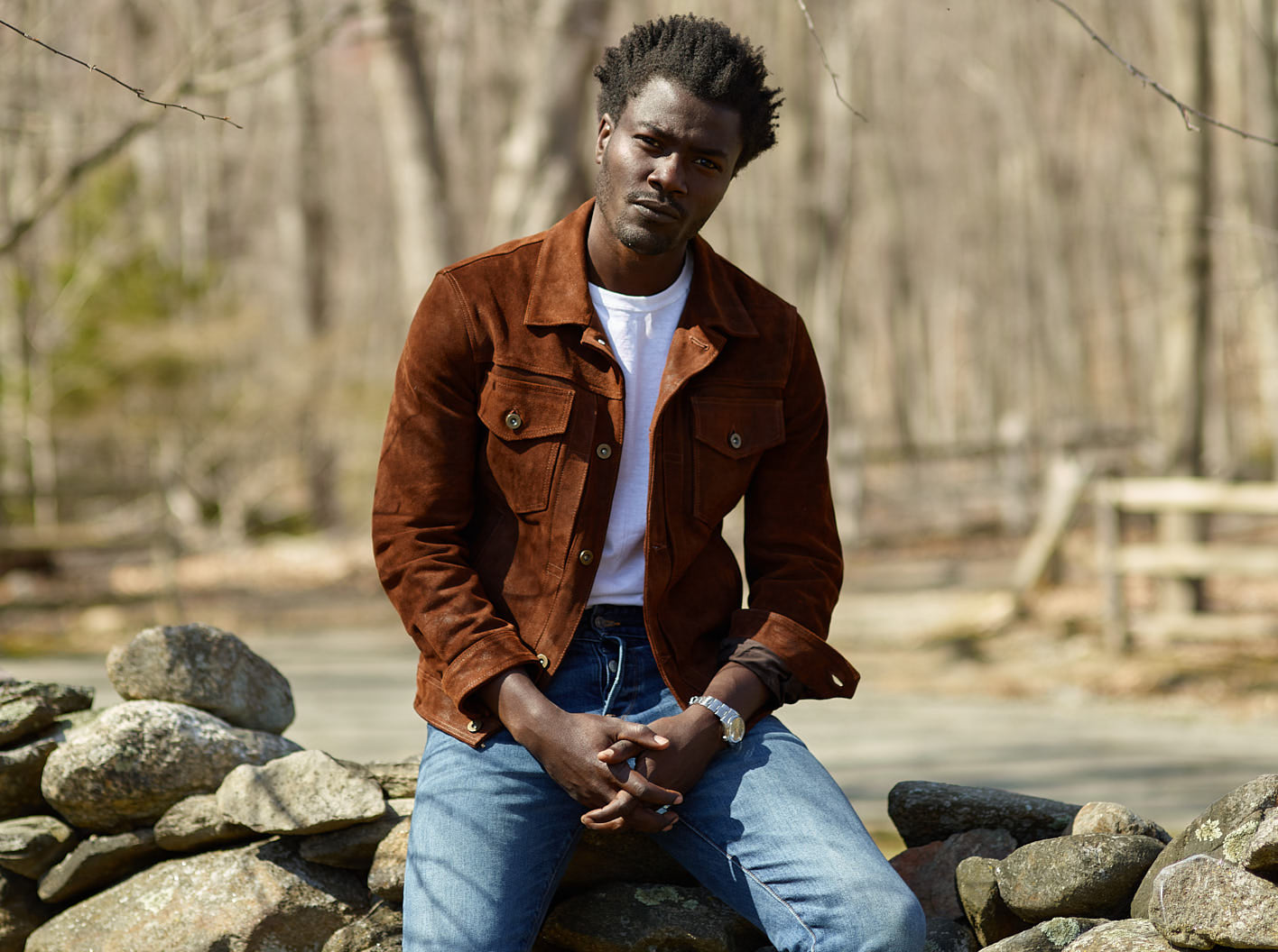 brown leather trucker jacket made with suede leather Satchel & Page