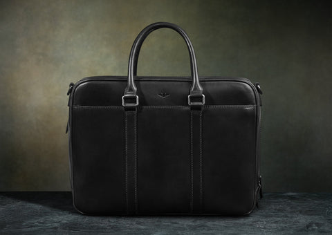 Front view black full grain leather Executive briefcase