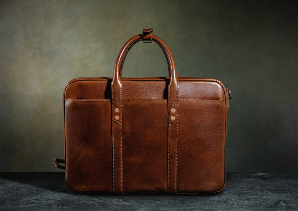 Brown Leather Zippered Briefcase - Satchel & Page Men's Briefcase