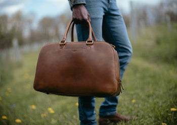 close up leather weekender