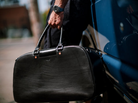 MOUNT BLACK Leather Lv Duffle Bag, For Travel