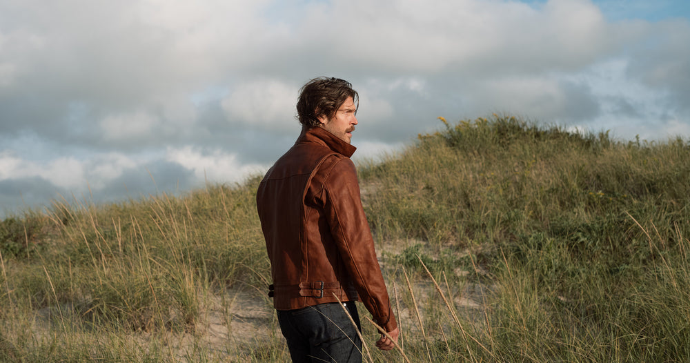 brown leather riding jacket made with waxed vegetable retanned leather ...