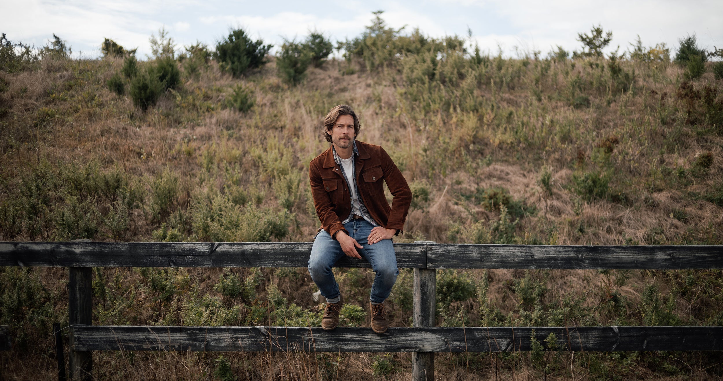 brown leather trucker jacket made with suede leather Satchel & Page