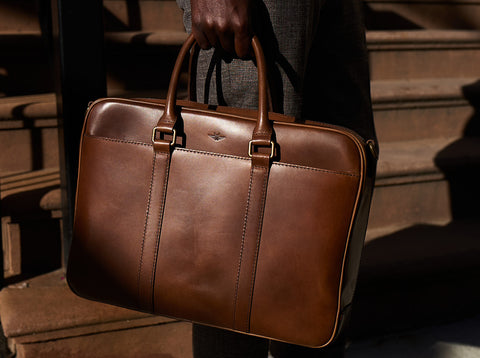 Brown Leather Slim Briefcase - Men's Briefcase from Satchel & Page