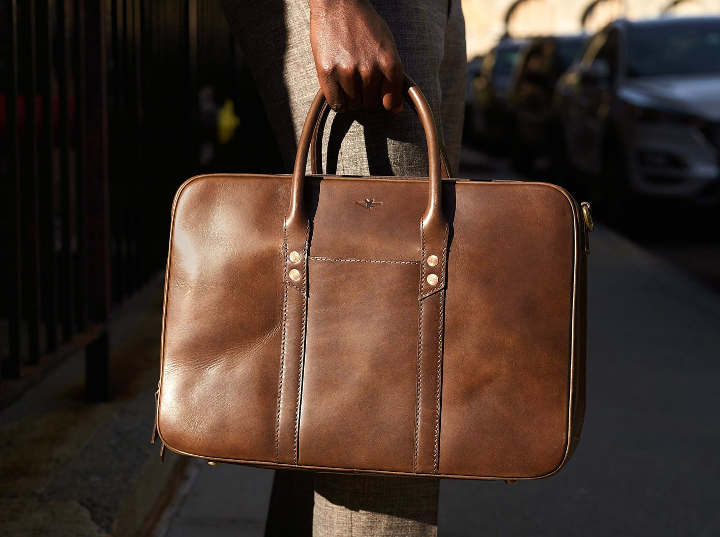 Brown Leather Zippered Briefcase - Satchel & Page Men's Briefcase