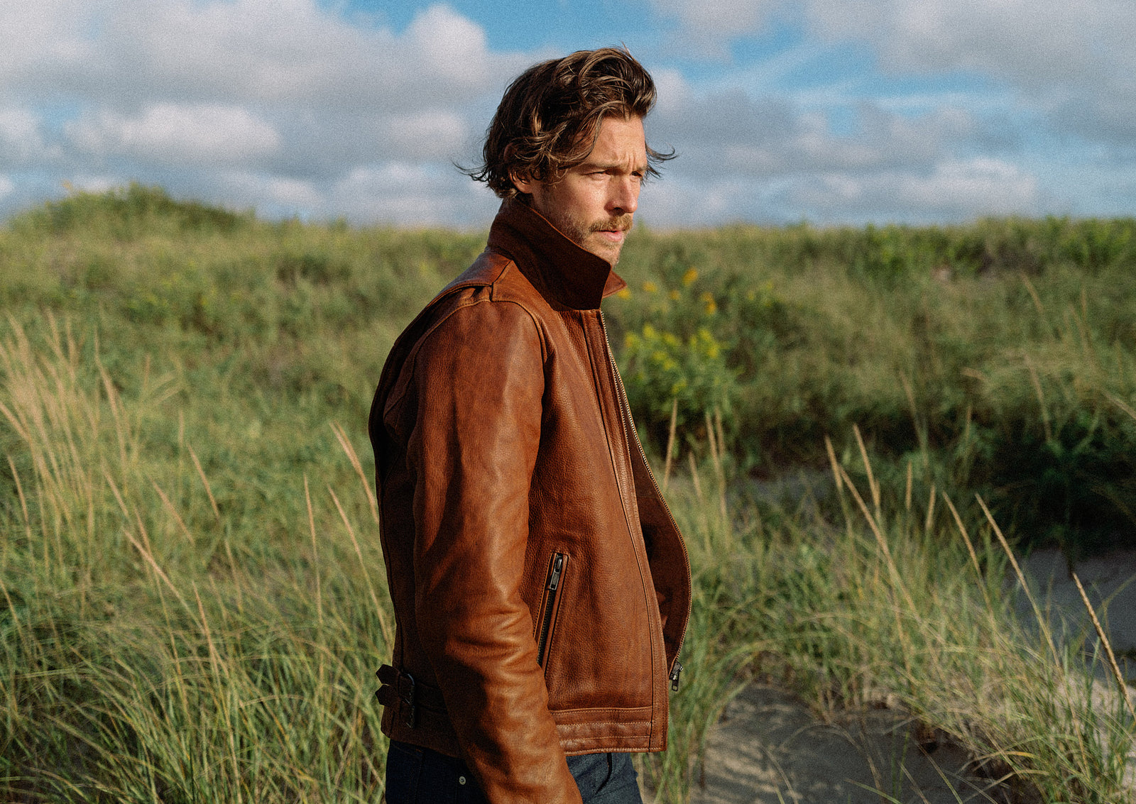 brown leather riding jacket made with waxed vegetable retanned
