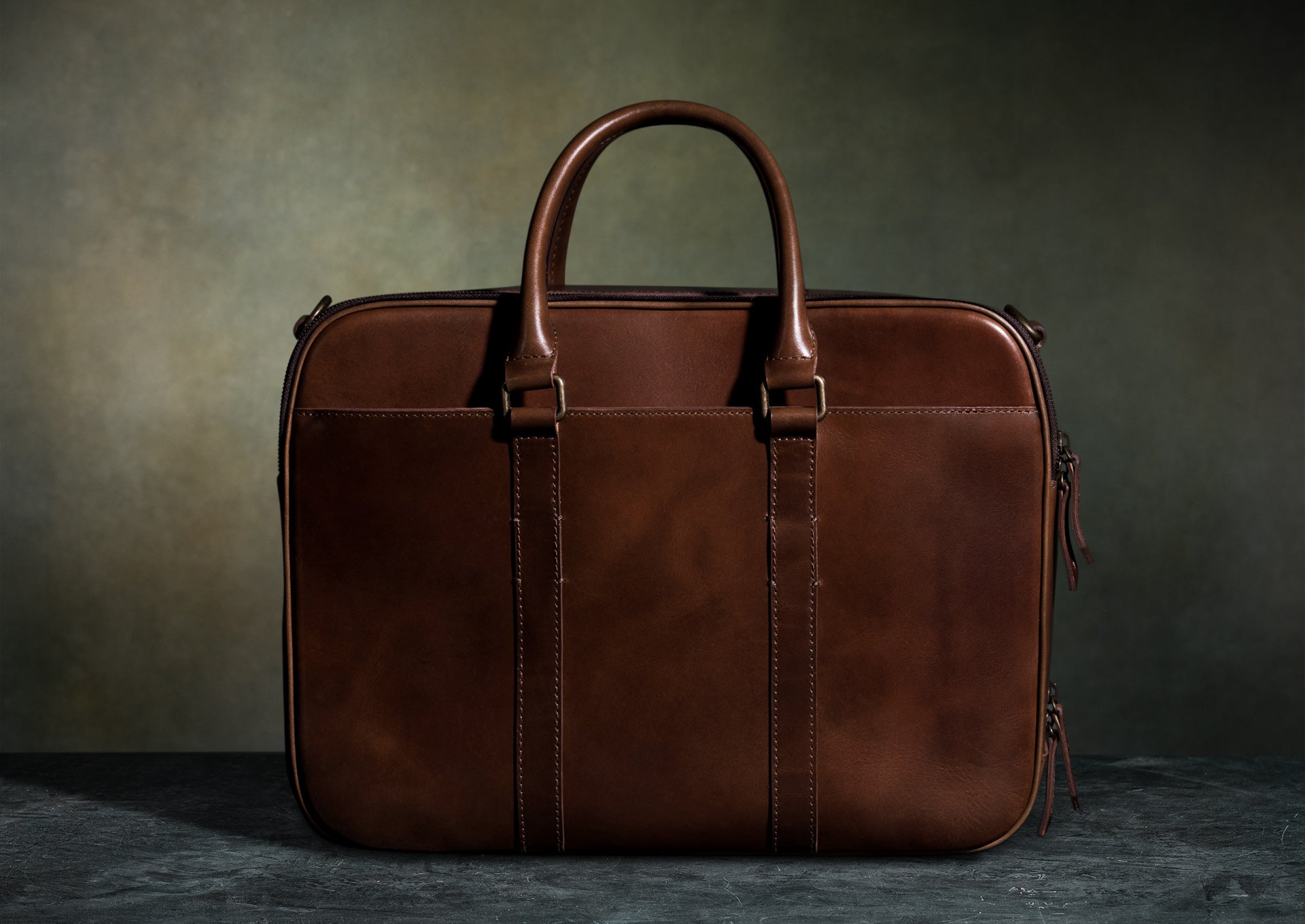 Brown Leather Zippered Briefcase - Satchel & Page Men's Briefcase