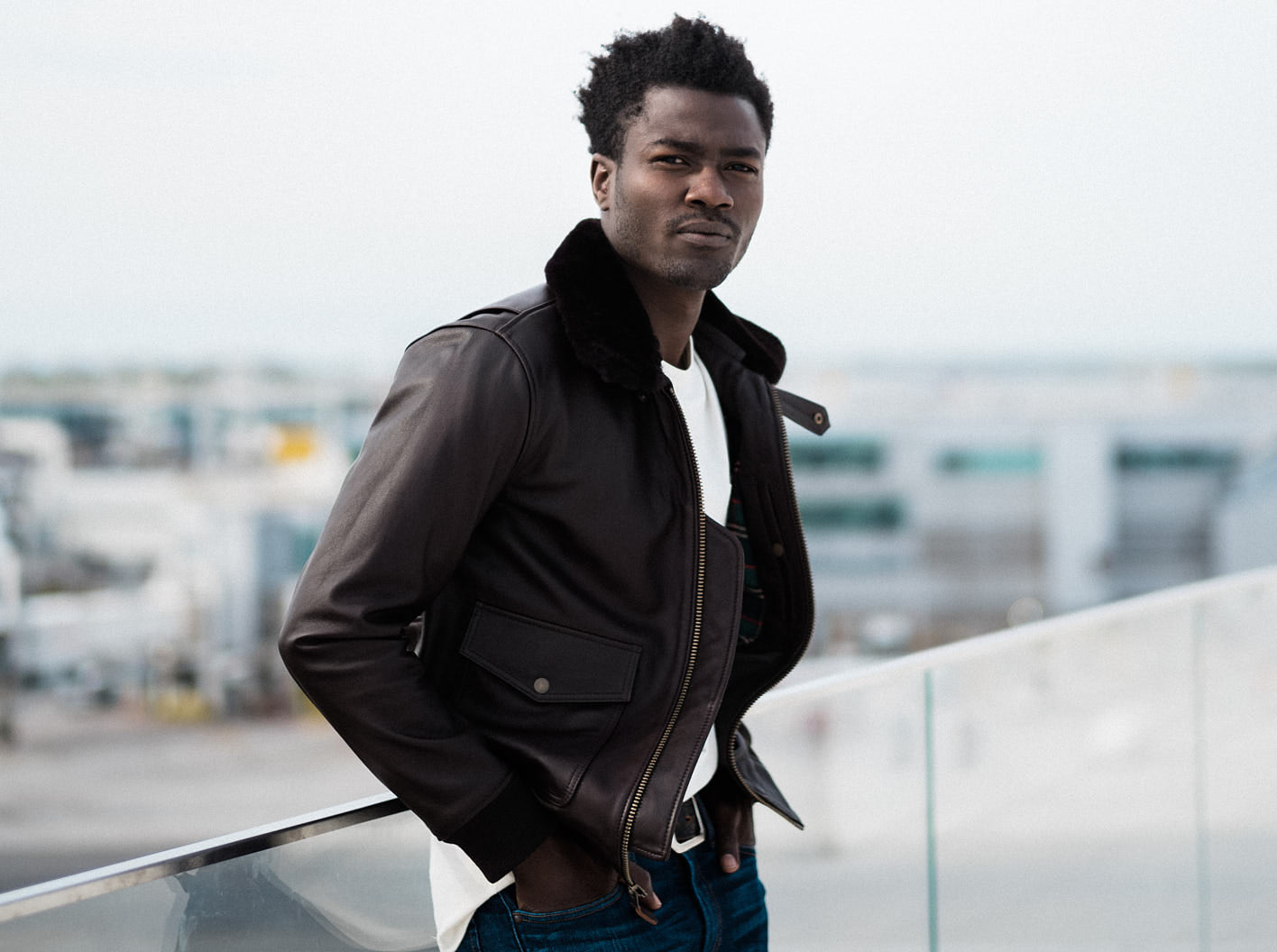 leather bomber jacket shearling wool collar Satchel & Page