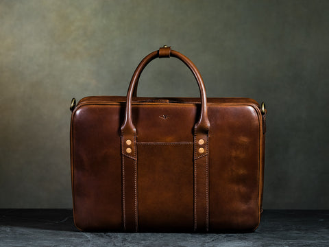 front brown full grain leather Counselor briefcase