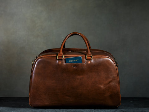 brown leather weekender bag 