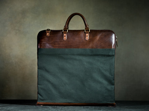 canvas and leather suit bag