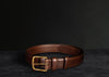 1.25" Brown dress belt with antique brass buckle