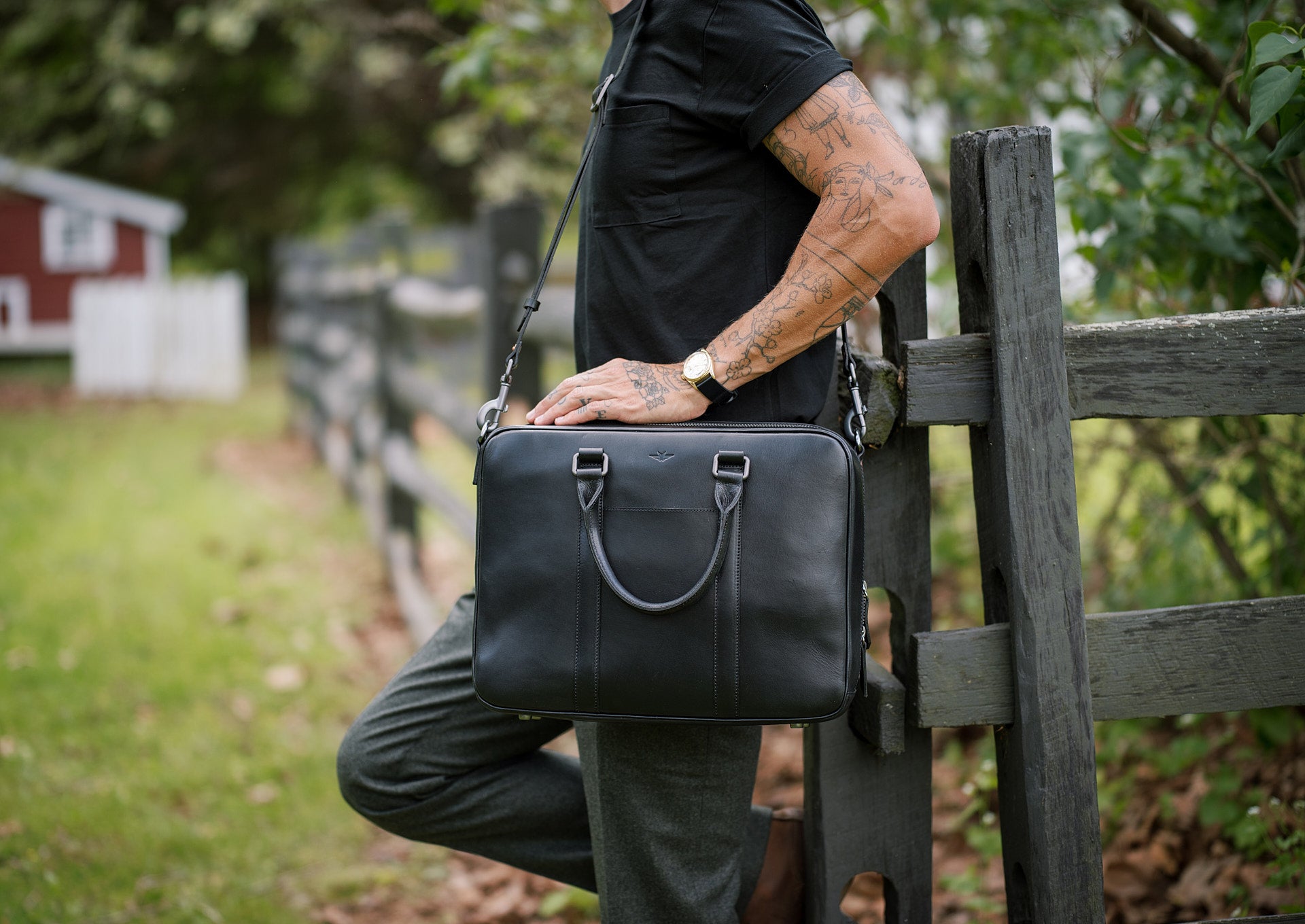 Black Leather Classic Briefcase - Satchel & Page Men's Briefcase