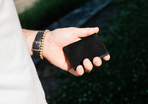 model carrying leather card wallet