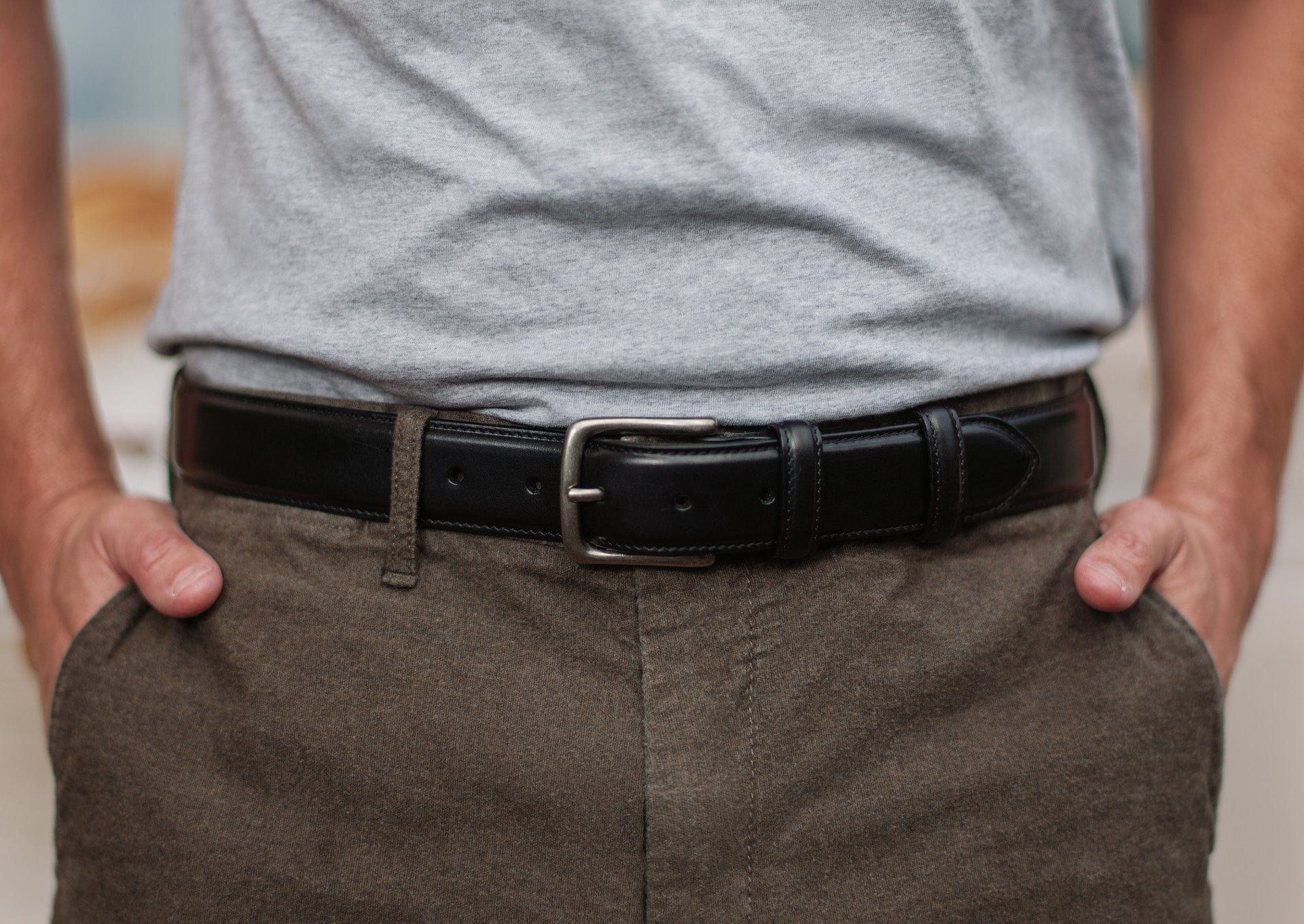 Leather belt - Black - Men