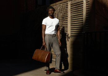 full grain brown leather duffle bag