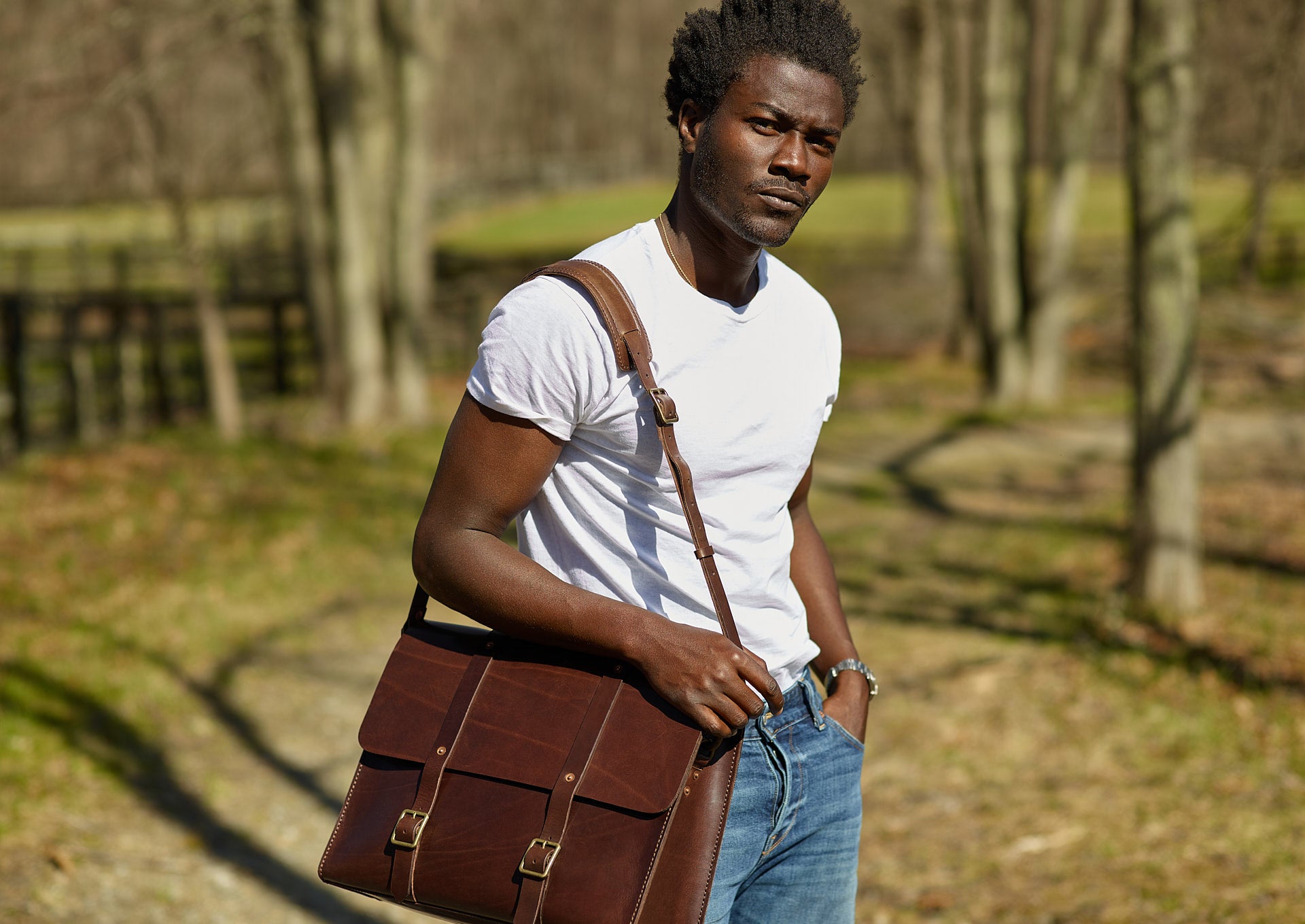 Brown Leather Zippered Briefcase - Satchel & Page Men's Briefcase