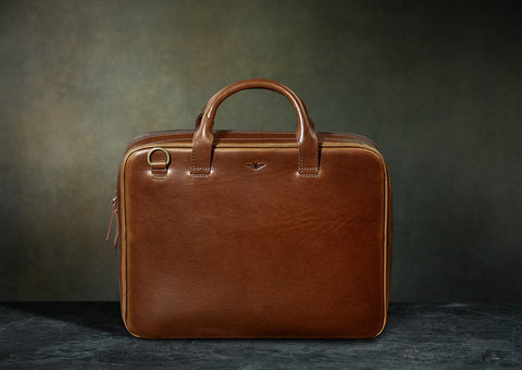 slim brown leather briefcase