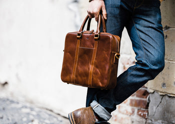 Brown Leather Slim Briefcase - Men's Briefcase from Satchel & Page