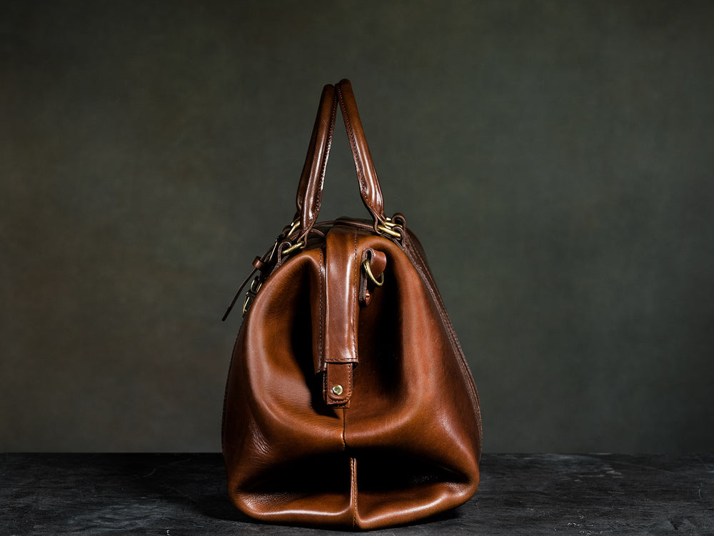 Small Gladstone Bag, Dark Tan, Leather Holdalls