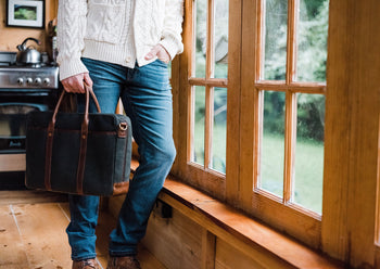 canvas briefcase in cabin