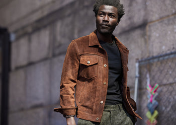 slim fit men's suede trucker jacket