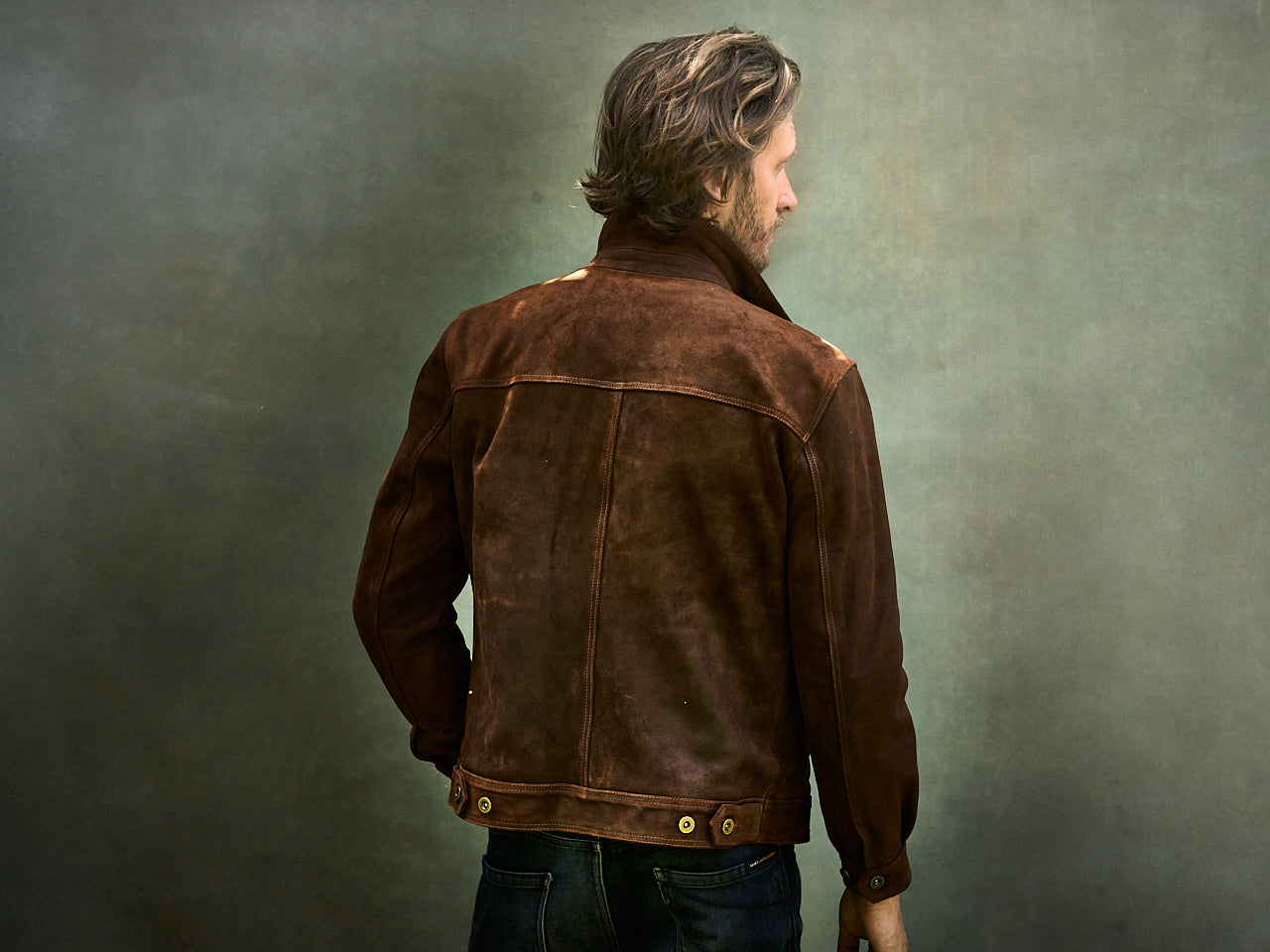 brown leather trucker jacket made with suede leather – Satchel