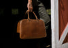 leather duffle bag close up