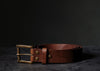 satchel & page brown leather belt w/ antique brass hardware