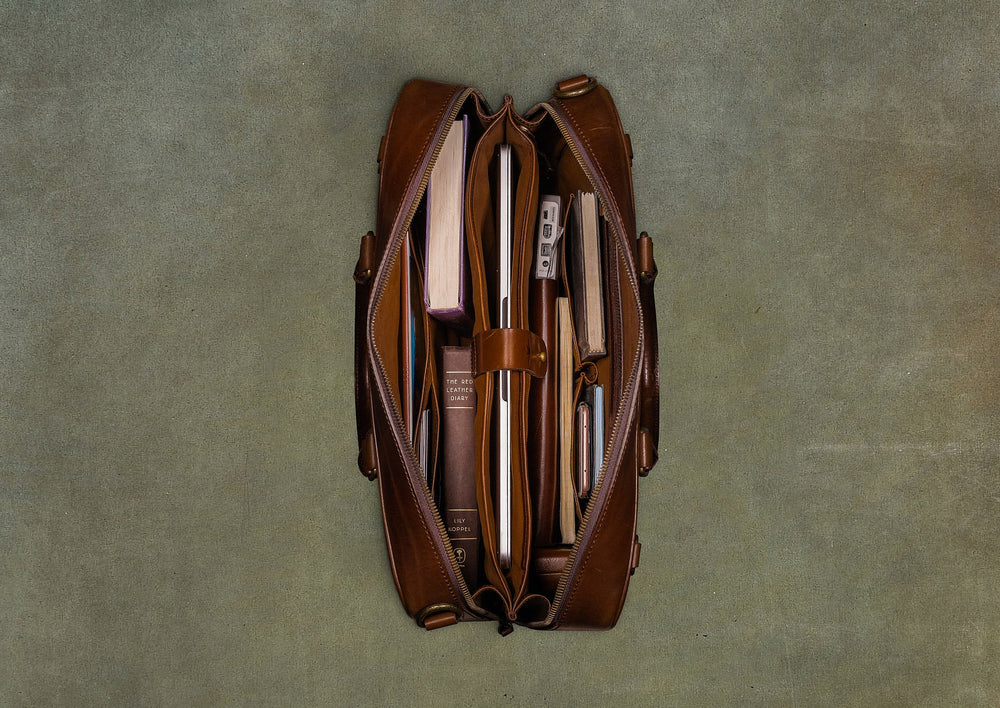 Brown Leather Zippered Briefcase Satchel Page Men s Briefcase