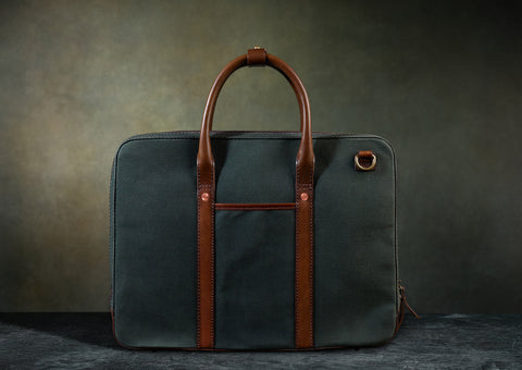 waxed canvas briefcase w front pocket