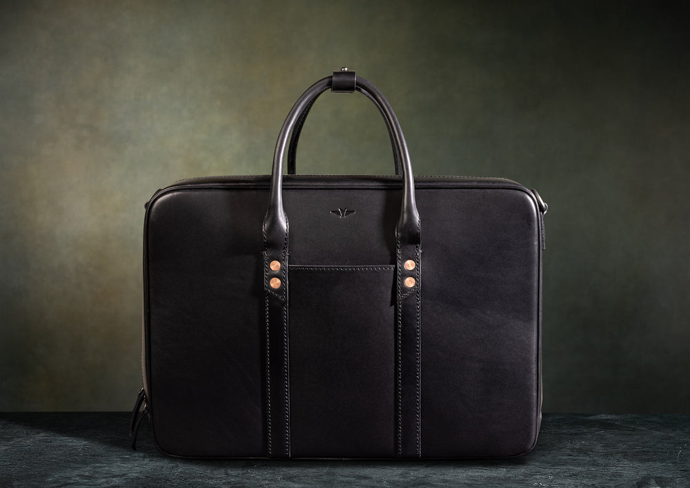 Black Leather Zippered Briefcase - Satchel & Page Men's Briefcase